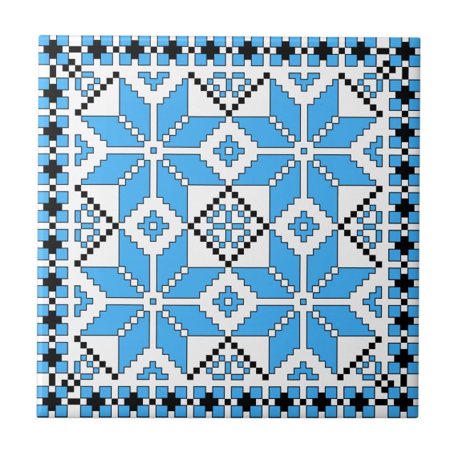 Carreau Tuile nordique d'étoile (bleu et noir) (Devant)