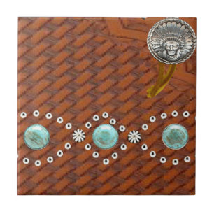 Carreau Tuile occidentale de turquoise de "Apache" de cuir