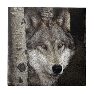 Carreau Tuile ou trépied d'art d'encre de loup gris
