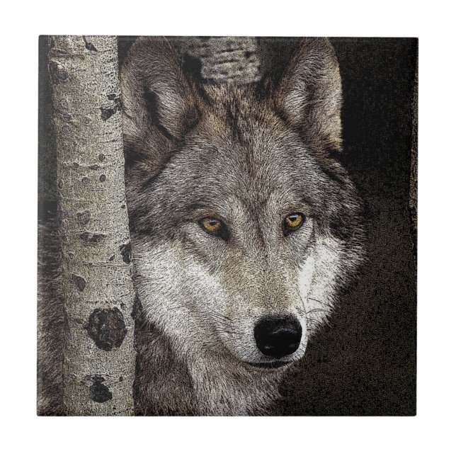 Carreau Tuile ou trépied d'art d'encre de loup gris (Devant)