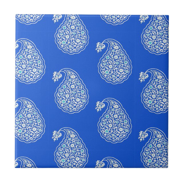 Carreau Tuile persane Paisley - blanc sur le bleu de (Devant)