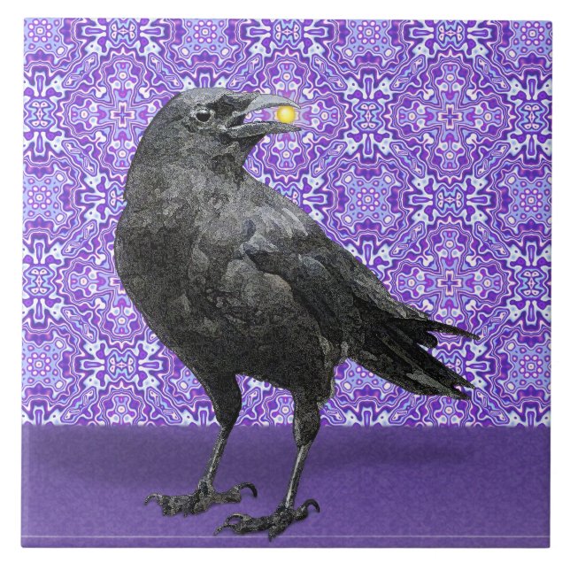Carreau Tuile pourpre de motif de corneille noire (Devant)