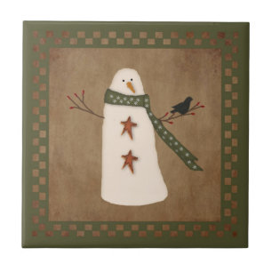 Carreau Tuile primitive de bonhomme de neige