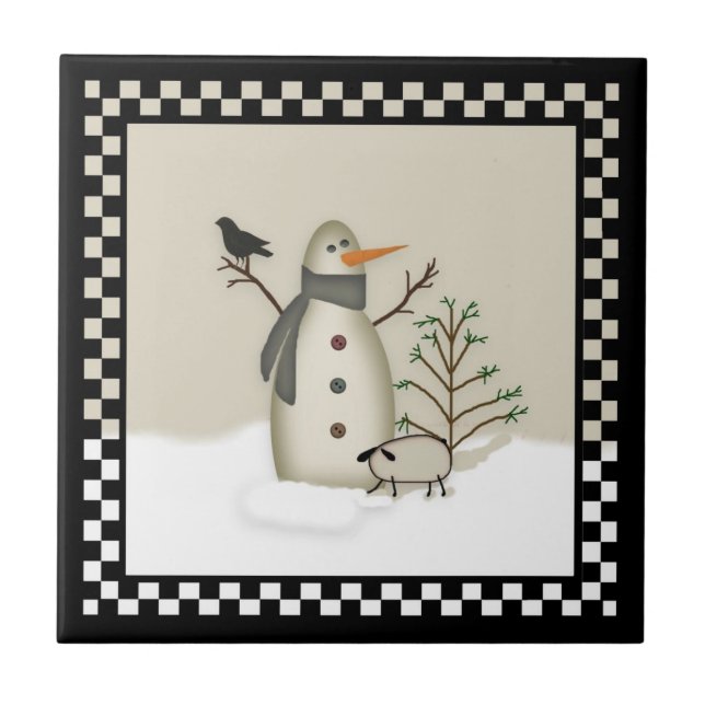 Carreau Tuile primitive de bonhomme de neige de pays (Devant)