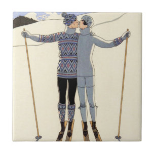 Carreau Tuile romantique de couples de ski