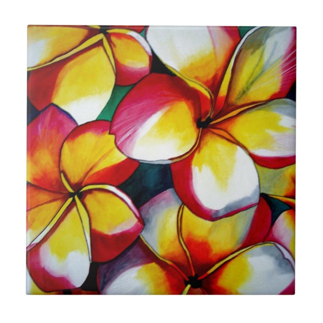 Carreau Tuile rose de fleur de Frangipani par art de Sacha (Devant)