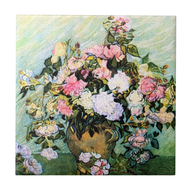 Carreau Tuile rose de roses de Van Gogh (Devant)