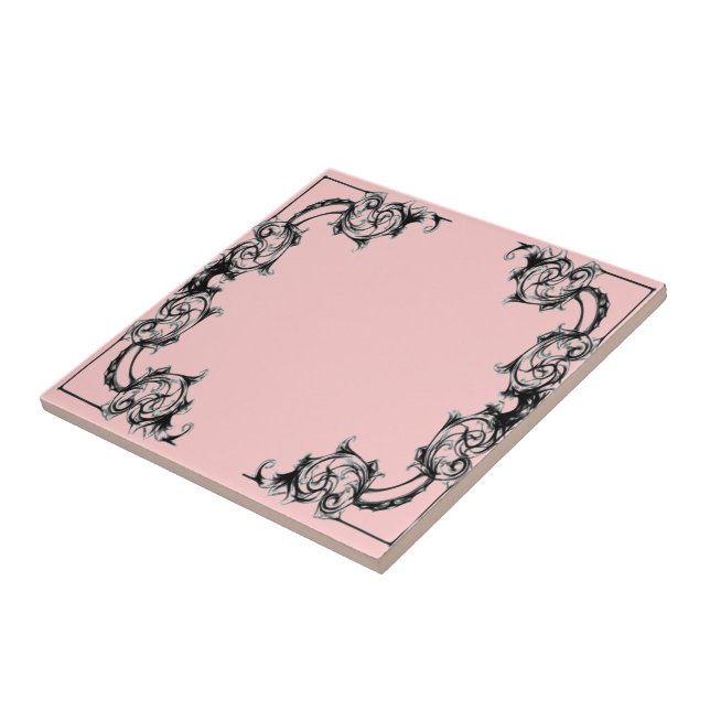 CARREAU TUILE ROSE NOIRE ET BLANCHE FLORALE VINTAGE (Côté)