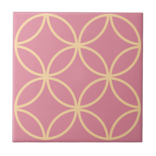 Carreau Tuile rose rose avec motif en cercle jaune
