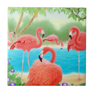 Carreau Tuile rose tropicale d'oiseaux de Flamant rose