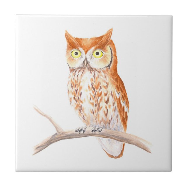 Carreau Tuile rouge de hibou de cri strident (Devant)