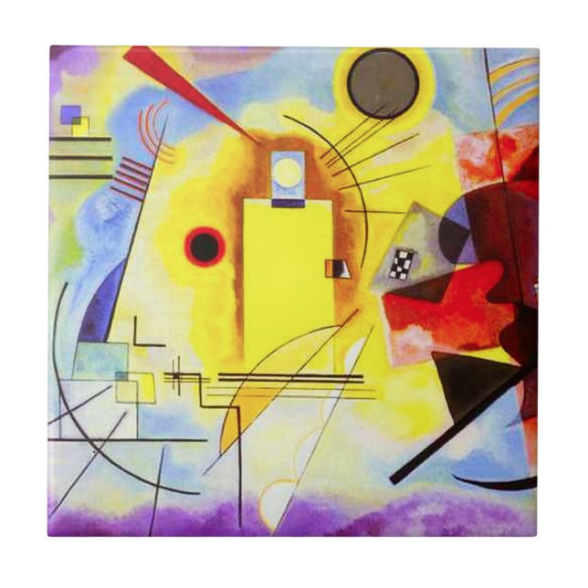 Carreau Tuile rouge jaune Kandinsky (Devant)