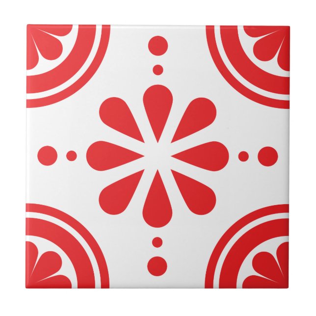 Carreau Tuile scandinave florale rouge simple de motif (Devant)