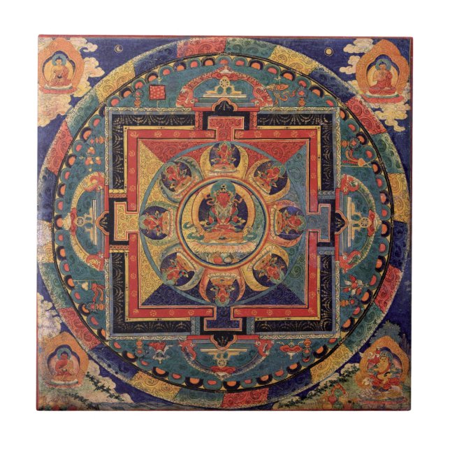 Carreau Tuile Tibétaine Thanka de Bouddha Mandala (Devant)