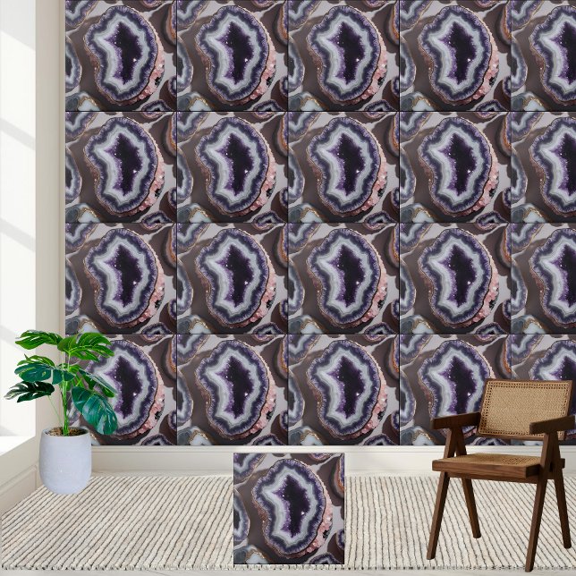 Carreau Tuile tranchée de la géode Améthyste violet et bla (Purple and White Amethyst Geode Slice Tile)