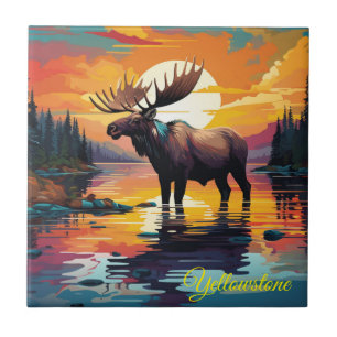 Carreau Tuile Trivet-Yellowstone Moose