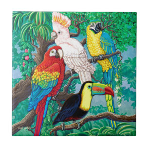 Carreau Tuile tropicale d'oiseaux