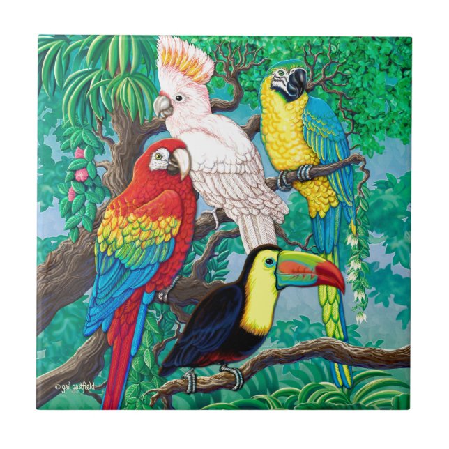 Carreau Tuile tropicale d'oiseaux (Devant)