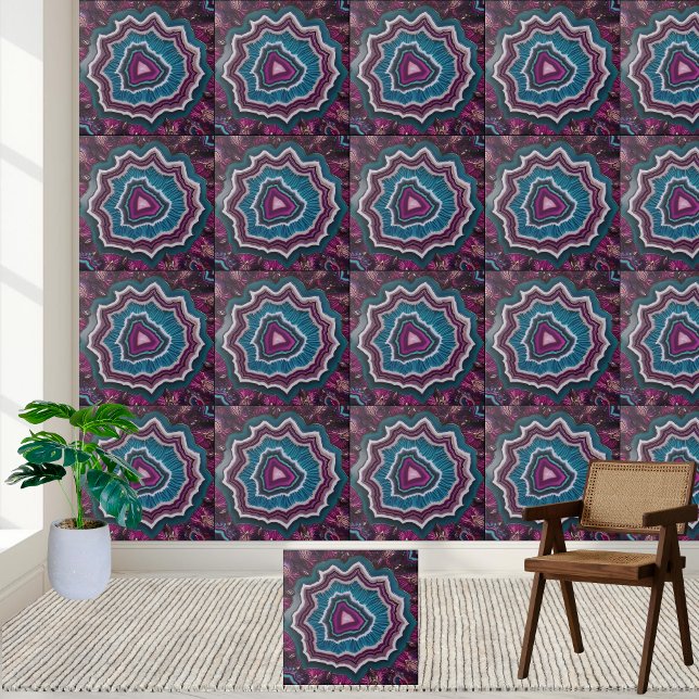 Carreau Tuile Turquoise et violette vive (Vibrant Purple and Teal Geode Slice Tile)