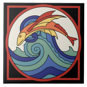 Carreau Tuile vintage de poissons de vol d'île de Catalin