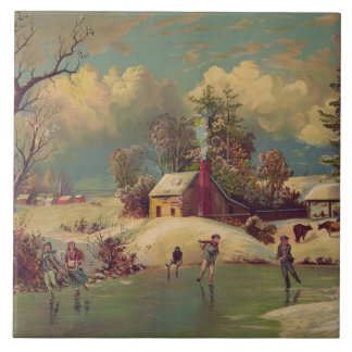 Carreau Tuile vintage de scène d'hiver
