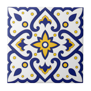 Carreau tuiles blus blanches et dorées