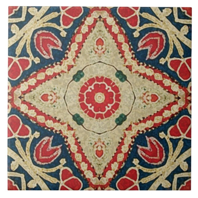 Carreau tuiles de Batik-style, motif floral, rouge, beige (Devant)