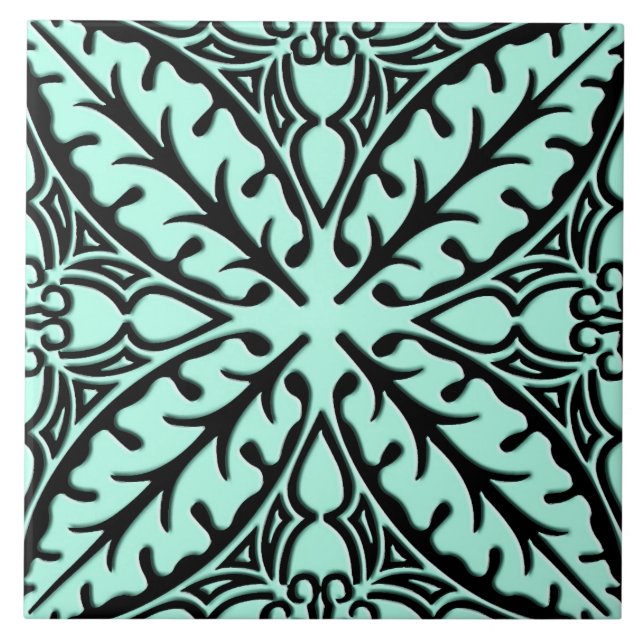 Carreau Tuiles marocaines - aqua bleu et noir (Devant)