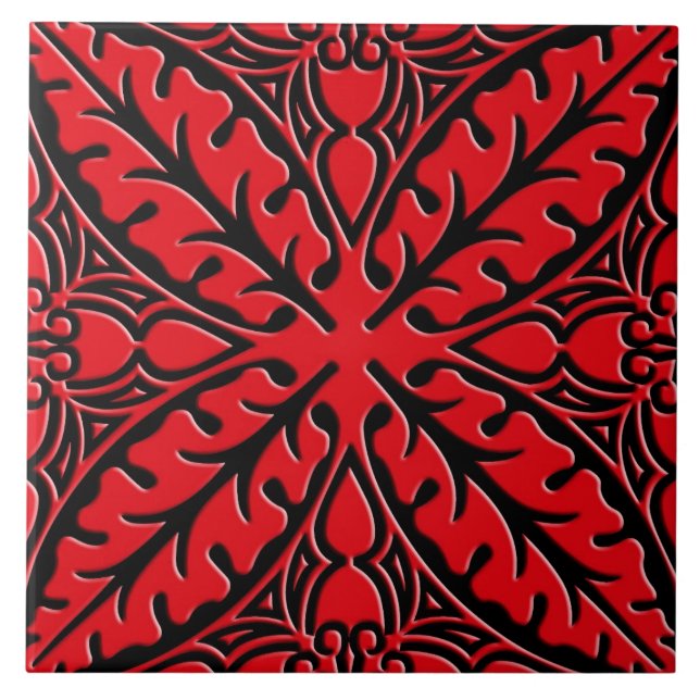 Carreau Tuiles marocaines - rouge foncé et noires (Devant)