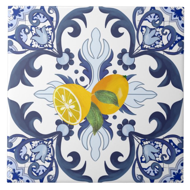 Carreau Tuiles portugaises, azulejo, citrons, agrumes  (Devant)