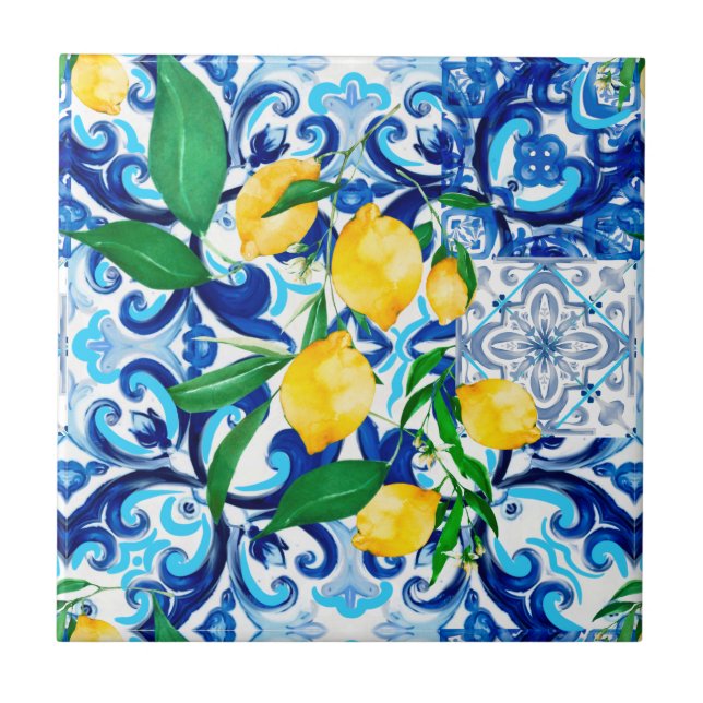 Carreau tuiles siciliennes, citron, mosaïque, majolica, (Devant)