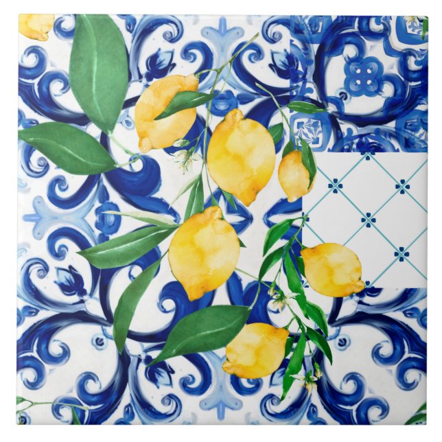 Carreau tuiles siciliennes, citron, mosaïque, majolica, (Devant)
