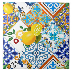 Carreau tuiles siciliennes, citrons, agrumes,