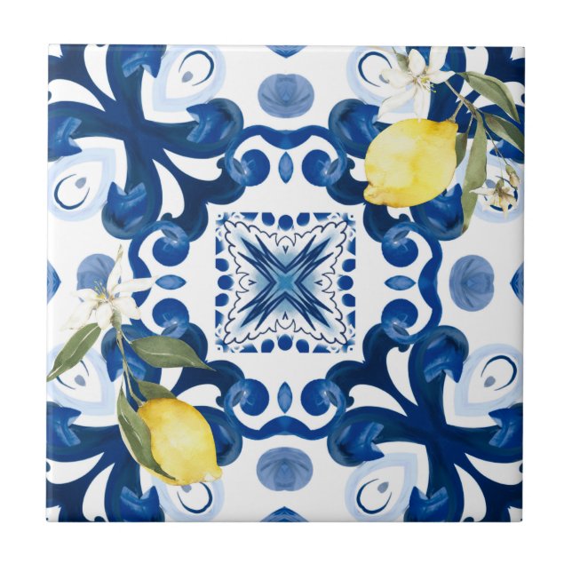Carreau tuiles siciliennes, majolica, citron, (Devant)