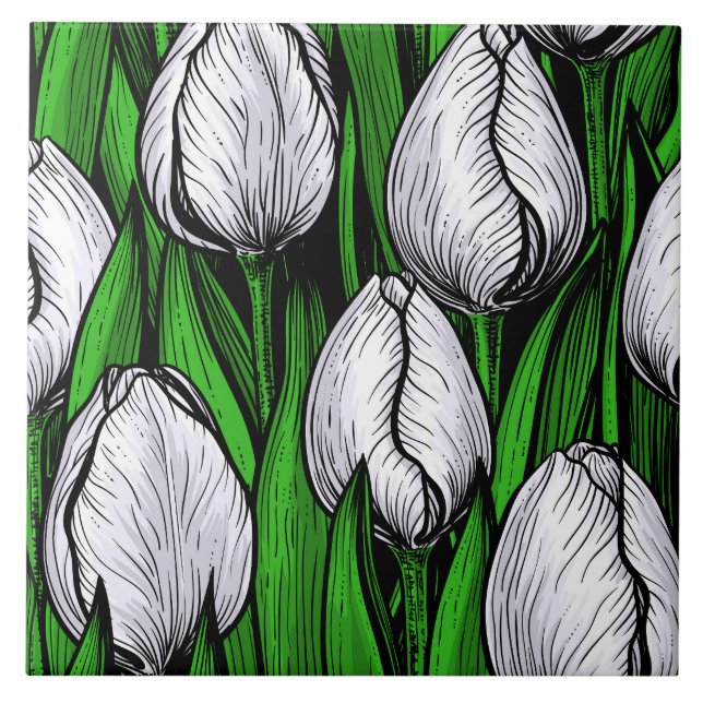 Carreau Tulières blanches avec feuilles verts (Devant)