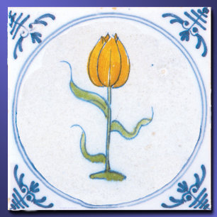 Carreau Tulipe jaune vintage Delft bleu et blanc