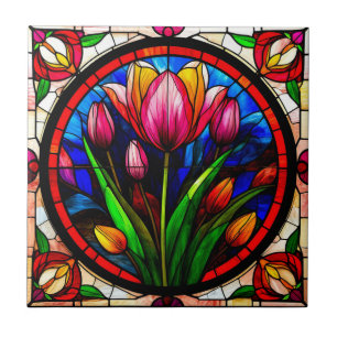 Carreau Tulipe rouge et motifs floraux colorés