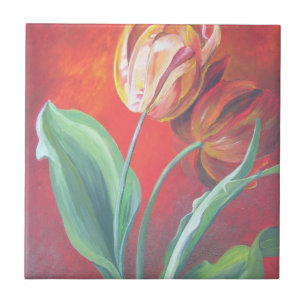 Carreau Tulipes artistiques rouges et jaunes
