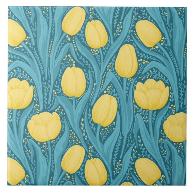 Carreau Tulipes en bleu et jaune (Devant)