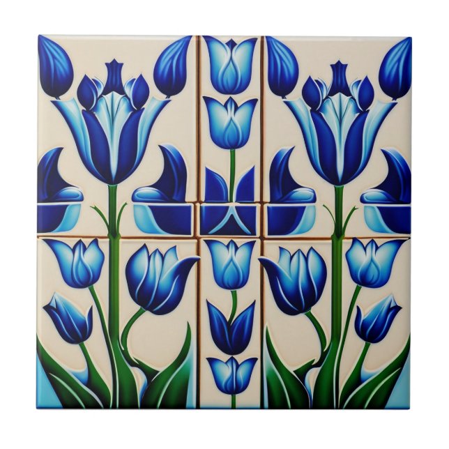 Carreau tulipes en mosaïque Art Nouveau Carrelage céramiqu (Devant)