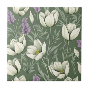 Carreau Tulipes Et Lavande Sur Vert