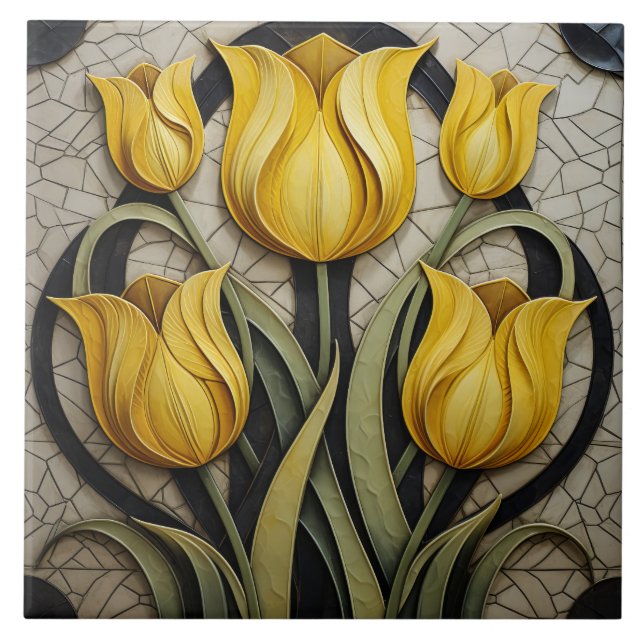 Carreau Tulipes Jaunes Art Nouveau Floral Nature inspirée (Devant)
