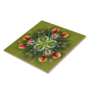 Carreau Tulipes kaléidoscopiques violettes et d'or bicolor