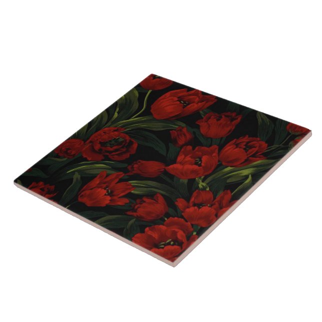 Carreau Tulipes rouges en noir (Côté)