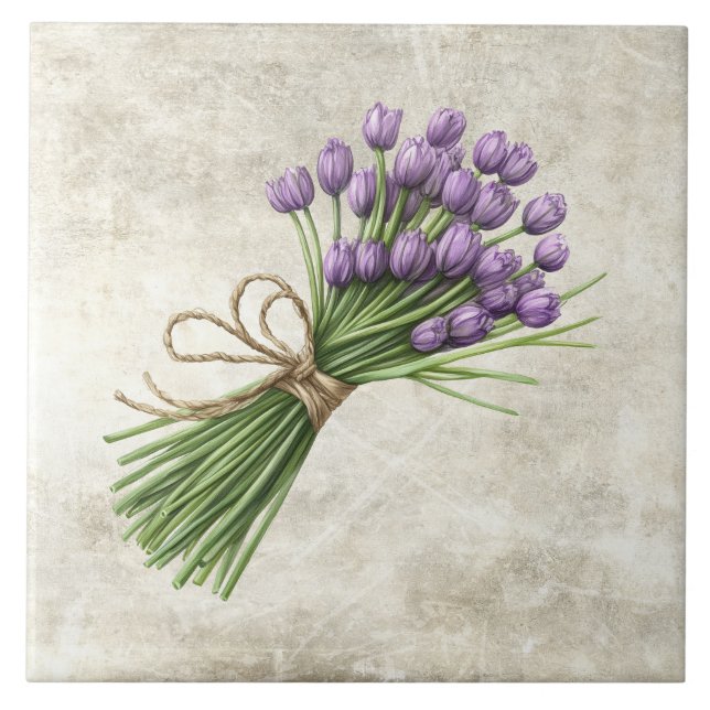 Carreau Tulips Rustic Floral Faux Ceramic Tile (Devant)