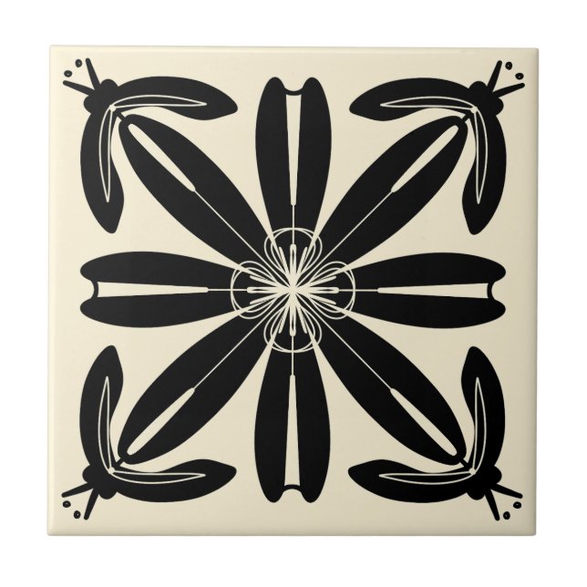 Carreau Turia Espagnol Art Nouveau Carrelage noir et crème (Devant)