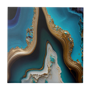 Carreau Turquoise Aqua Blue Gold Gemstone Acrylique Pour A