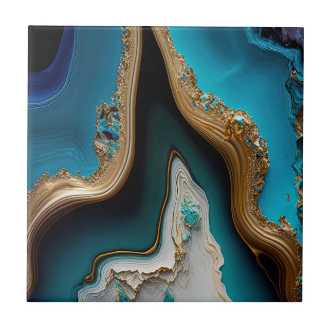 Carreau Turquoise Aqua Blue Gold Gemstone Acrylique Pour A (Devant)