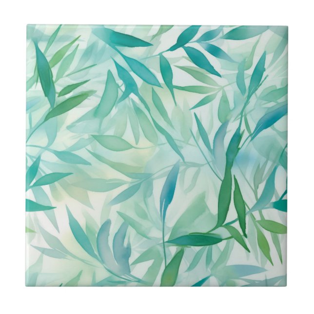 Carreau Turquoise, Aqua, Feuilles tropicaux (Devant)