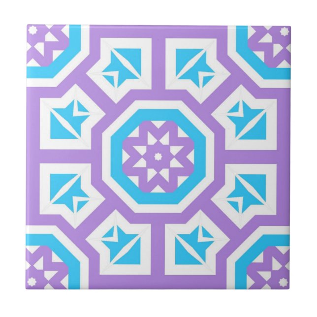 Carreau Turquoise blanc & violet Elégant Motif géométrique (Devant)